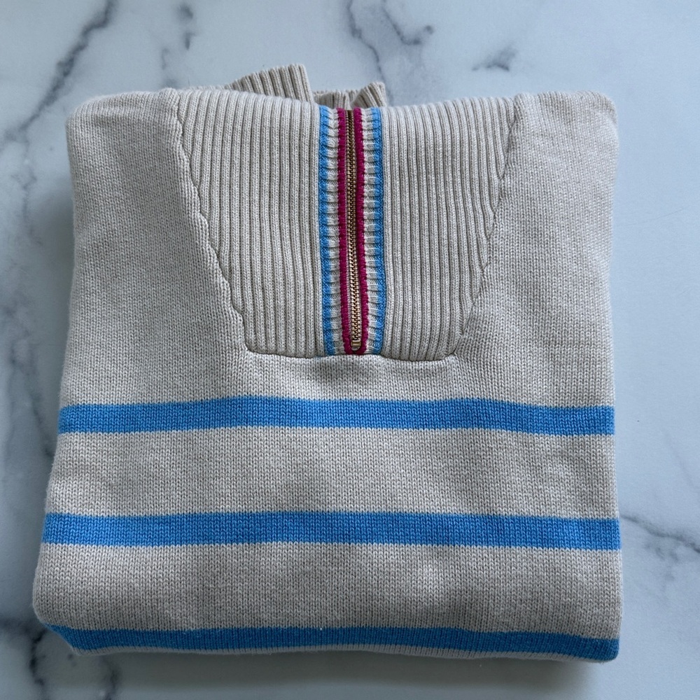 J. Crew Factory Blue Striped Half Zip Pullover Sweater Size Small Oversized - Picture 11 of 11